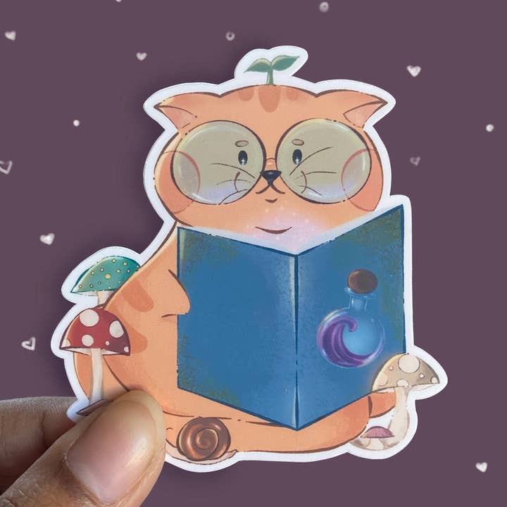 Adesivo gato laranja tabby Cottagecore | Adesivos Bookish por atacado de MoonKittyCo