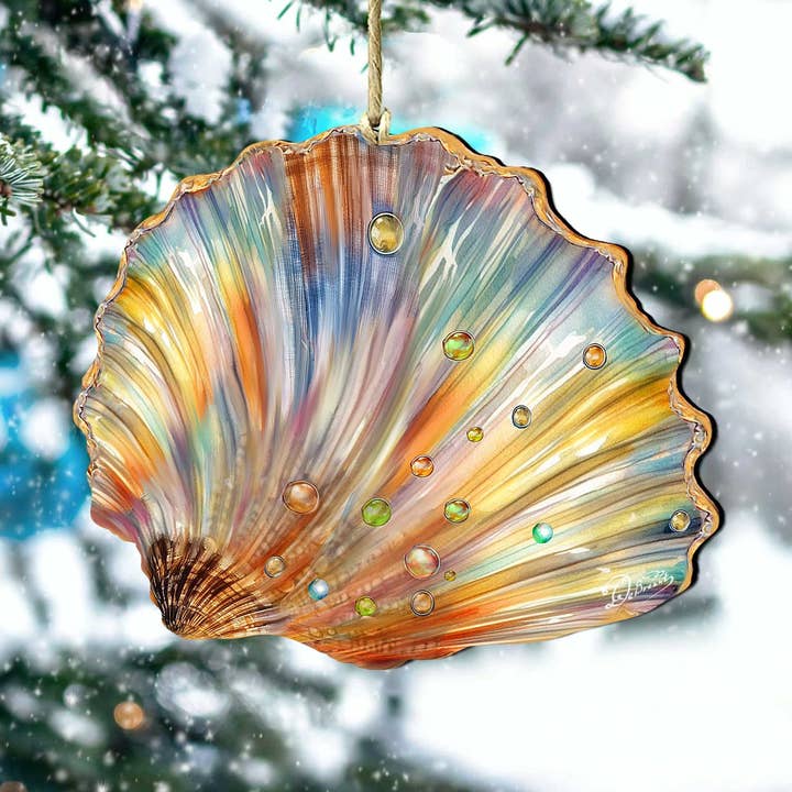 Decoración navideña costera: adornos de madera con conchas de arcoíris para venta al por mayor de Designocracy