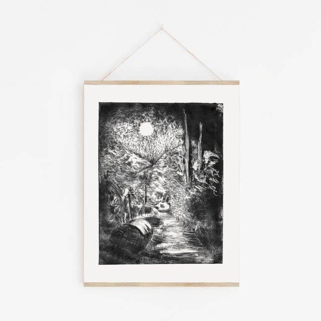Moonlight Path in Black & White for wholesale by Drawn Together Art Collective