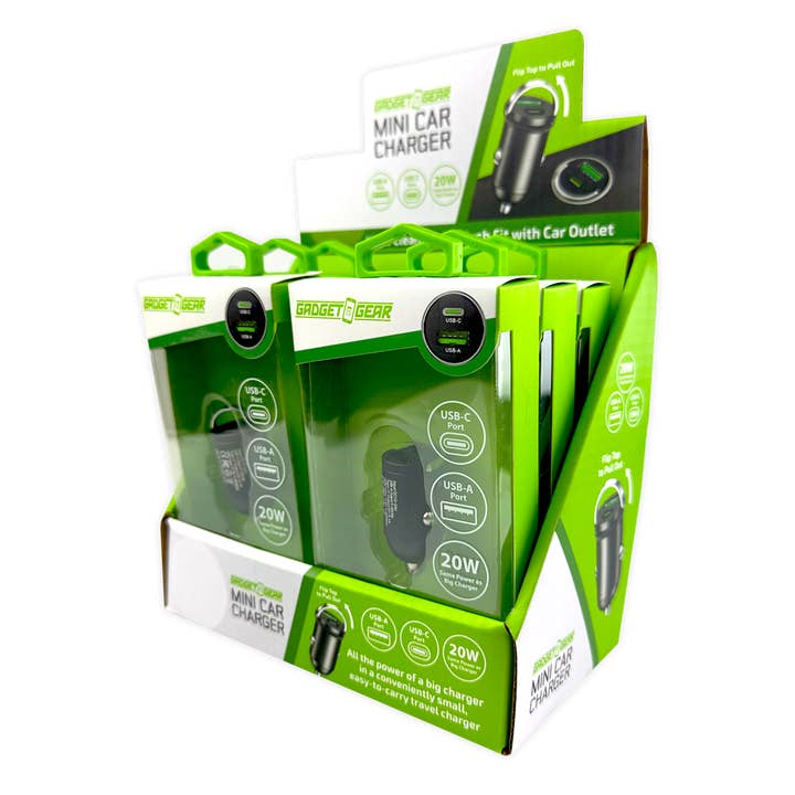 Gadget Gear Mini Dual Port USB & USB-C Car Charger - 6/Pack for wholesale by Novelty Brands