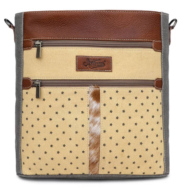 Sixtease Bags USA - Wholesale Crossbody Bag - Women's - Canvas Cowhide & Leather Women Crossbody - Peach/Dim Gray