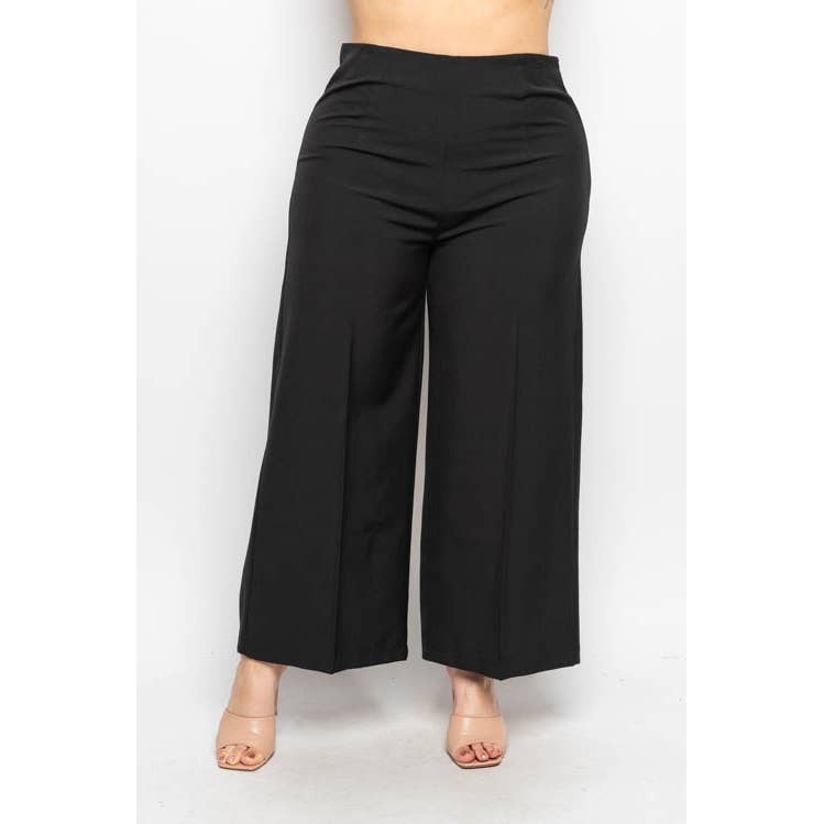 Black PLUS SIZE DRESSY WIDE LEG CROPPED PANTS for wholesale on Faire0