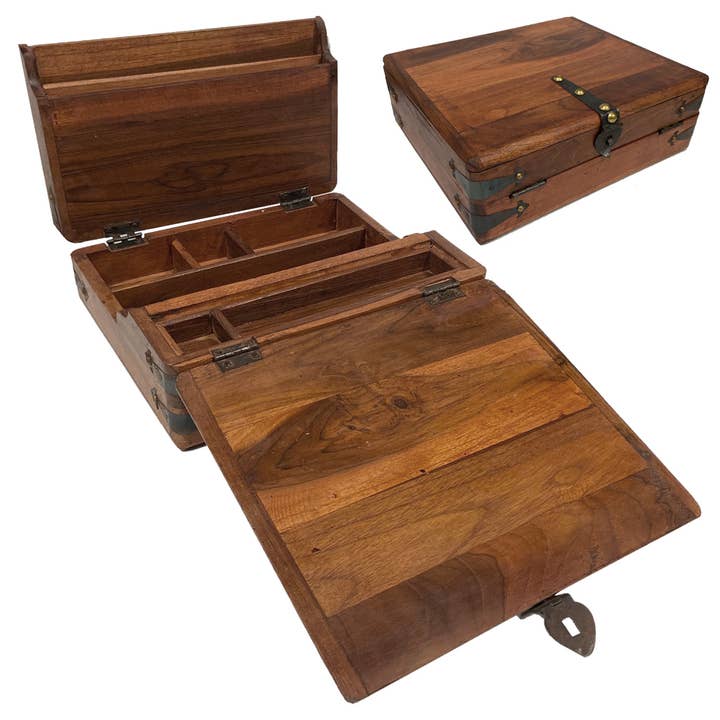 Madison Bay Co. - Historical Home Decor Reproductions - Wholesale Desk Organizer - 10-1/2" Colonial Distressed Wood Antique Writing Box