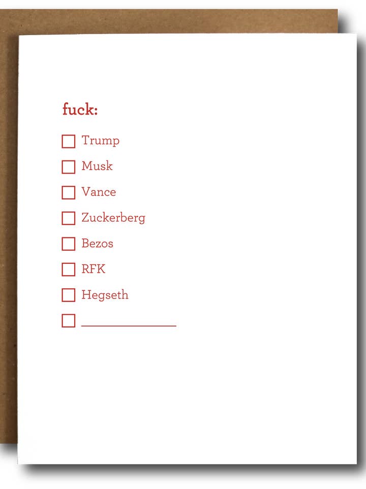 Fill-in-the-Blank F*ck List Card for wholesale by The Card Bureau