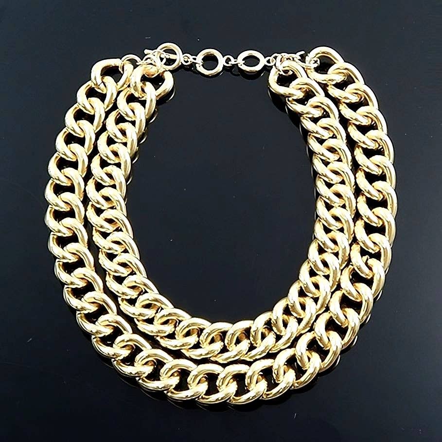 Diacly - Wholesale Link & Chain Necklace - Basic Double Bold Lines Chain Necklace0