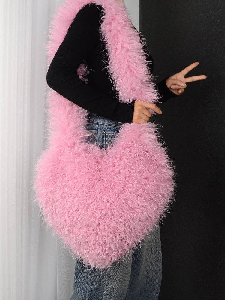 Sweetkama - Wholesale Crossbody Bag - Women's - Ladies Y2K Heart-Shaped Plush Bag SKAB40913