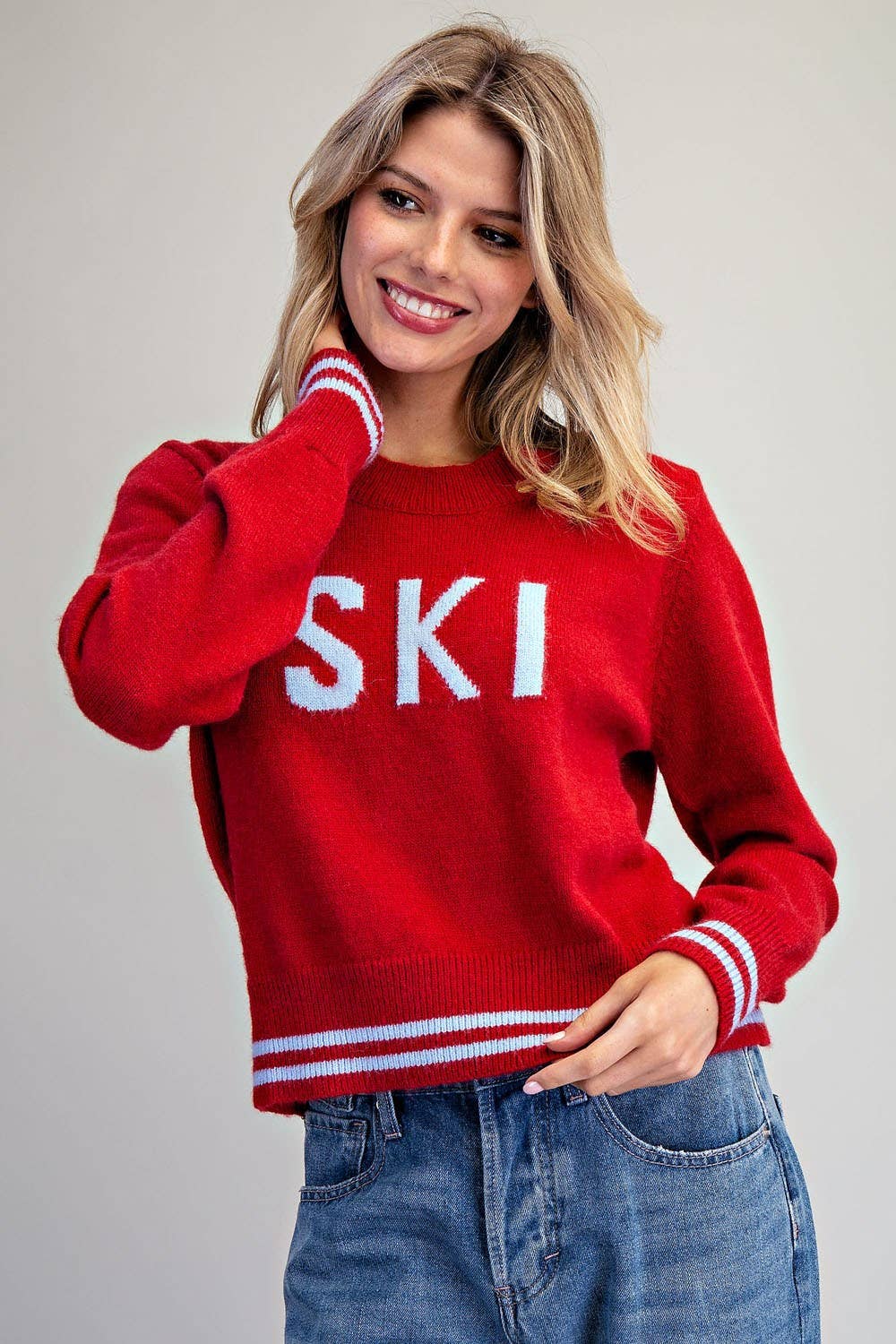 PURPUR PL9681 - PULLOVER MIT FETTEM SKI-SCHRIFTZUG UND GESTREIFTEN BÜNDCHEN für den Großhandel auf Faire2