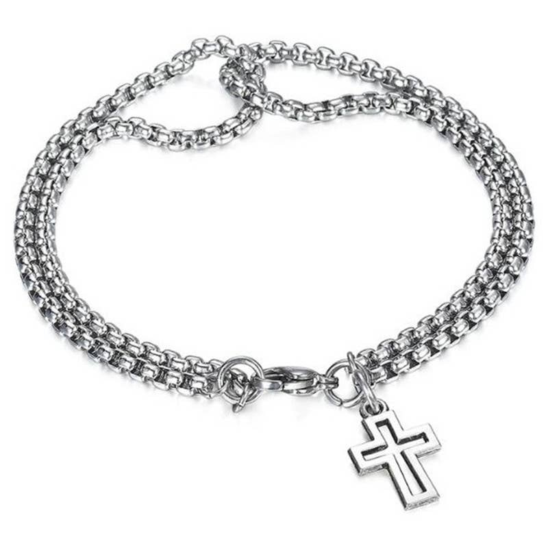 Gemscape UK - Wholesale Charm/Dangle Bracelet - Men Bracelet: Double Snake Chain Cross Bracelet1