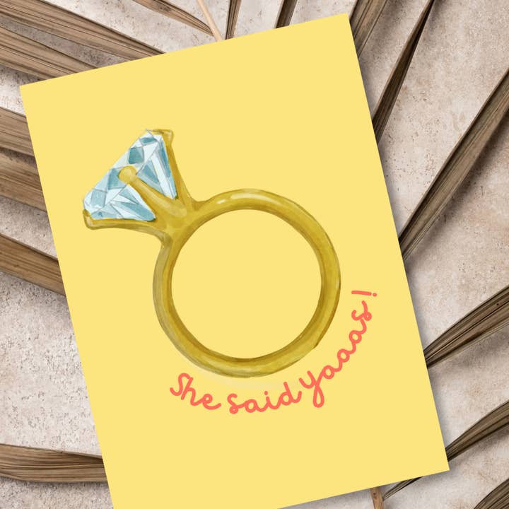 Engagement Card | She Said Yaaas Ring | Modern Yellow for wholesale by JoeyPrints
