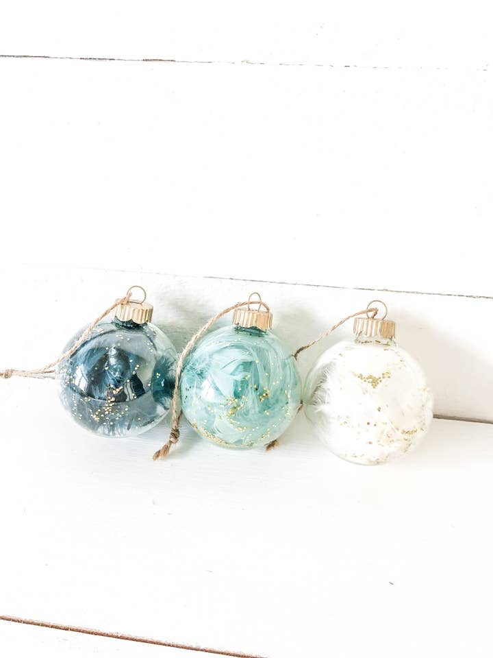 Glass Bulb Feather Coastal Christmas Ornament for wholesale by Swell Island