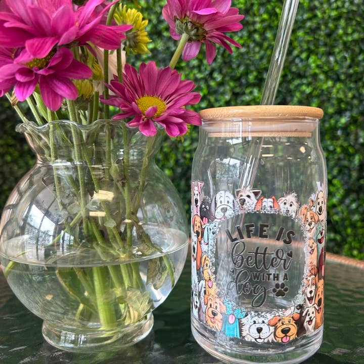 Callie's Closet, LLC - Wholesale Drinking Glass/Cup - 16oz Glass Tumbler with Bamboo Lids