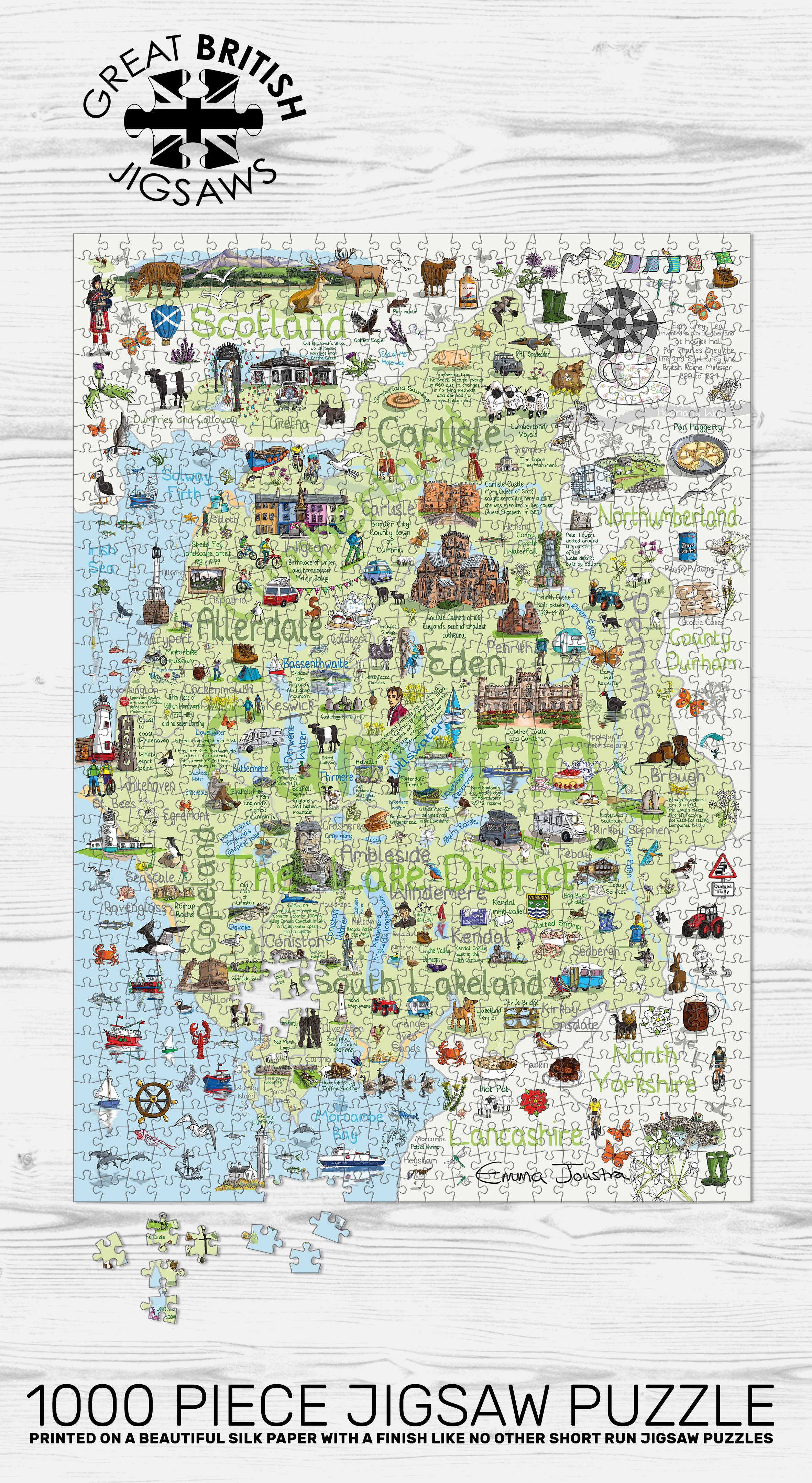 Great British Jigsaws - Vente Puzzle – adulte - CARTE DE CUMBRIA ET DE LA RÉGION DES LACS - Puzzle Emma Joustra2