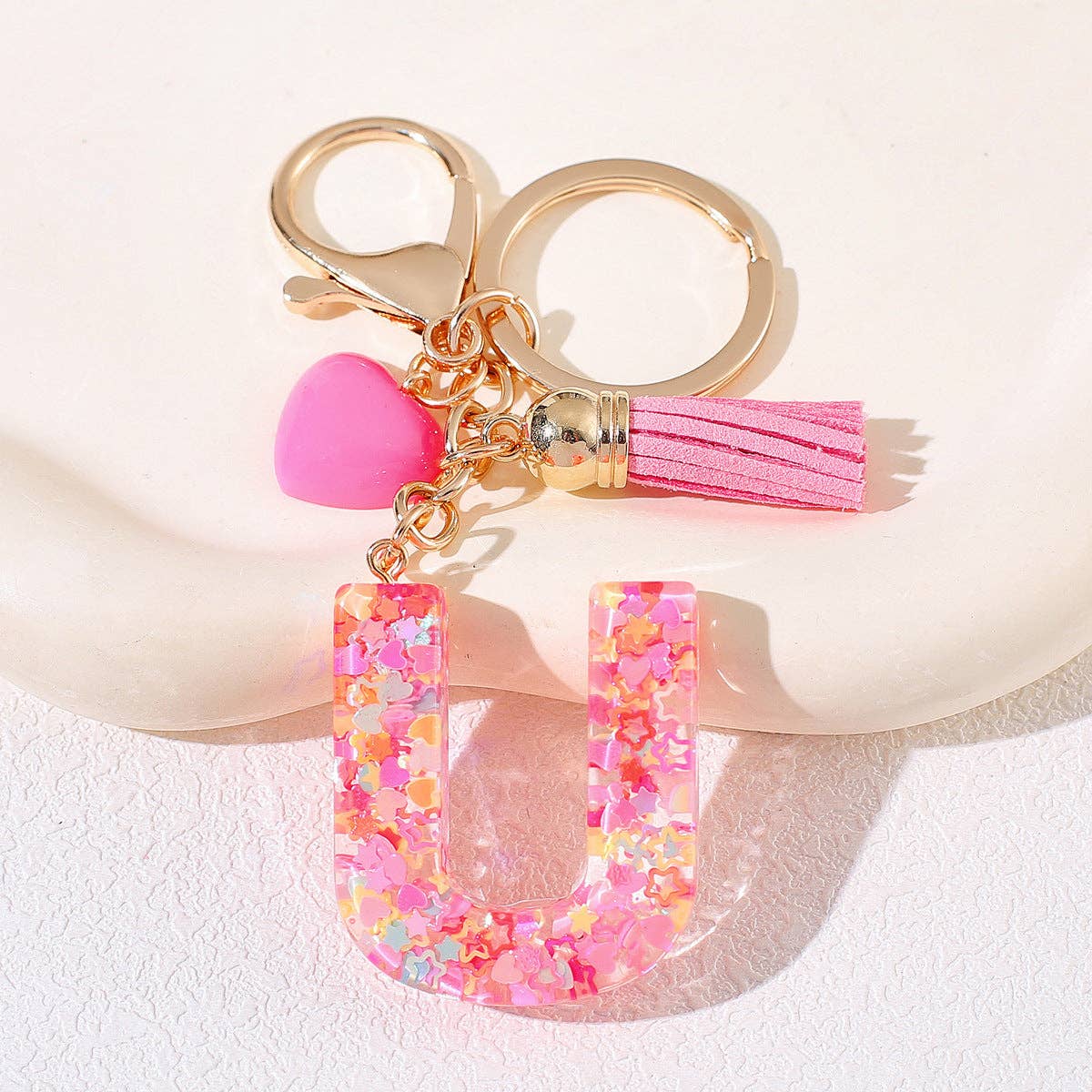 Mio Queena - Wholesale Keychain - Women's - Pink Sequin Star Resin Initials Charm Keychain Bag Ornaments18