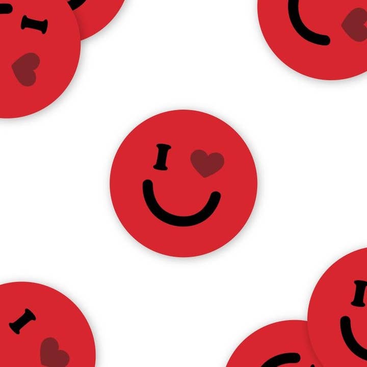 Jag hjärta du röd smiley 2" runda klistermärke för wholesale av RAD Stickers + Doodads