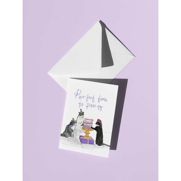 Greeting Card - Cat Birthday Card Purple Letters for wholesale by Joelle Hanton Art