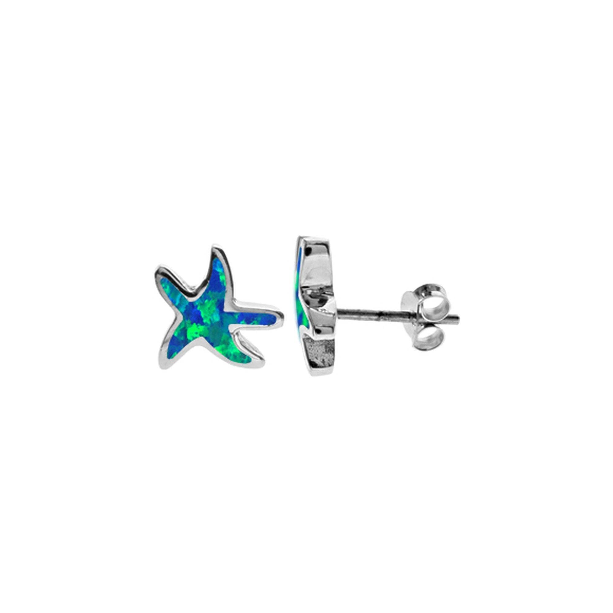 Kali Ma Designs - Sterling Silver Jewellery – wholesale Stud/post earrings – Ana blue opalique inlaid starfish studs0