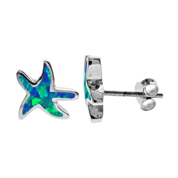 Kali Ma Designs - Sterling Silver Jewellery – wholesale Stud/post earrings – Ana blue opalique inlaid starfish studs0