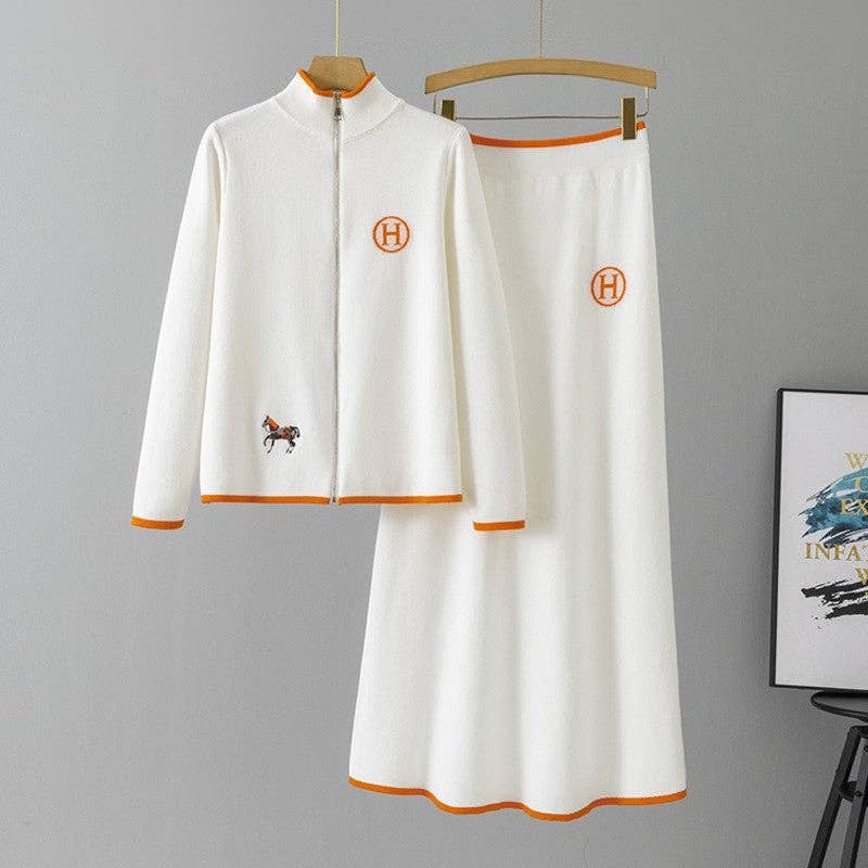 OceanusSwim - Wholesale Top & Skirt Set - Women's - Zipper Embroidered Sweater Dress Set2