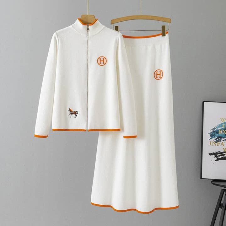 OceanusSwim - Wholesale Top & Skirt Set - Women's - Zipper Embroidered Sweater Dress Set2