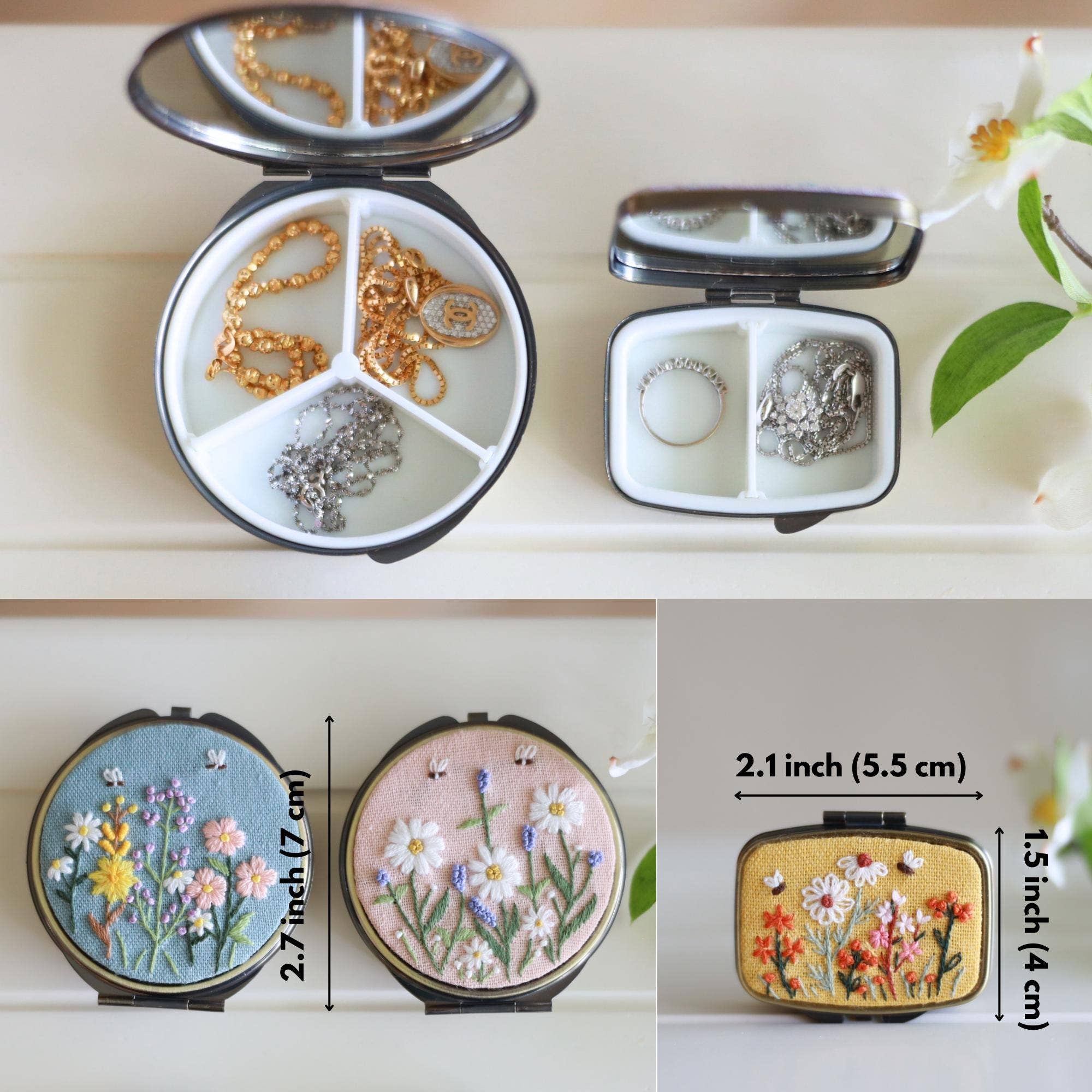 Finer Embroidery - Wholesale Jewelry Box/Organizer - Mini Floral Embroidered Jewelry Box with Mirror8