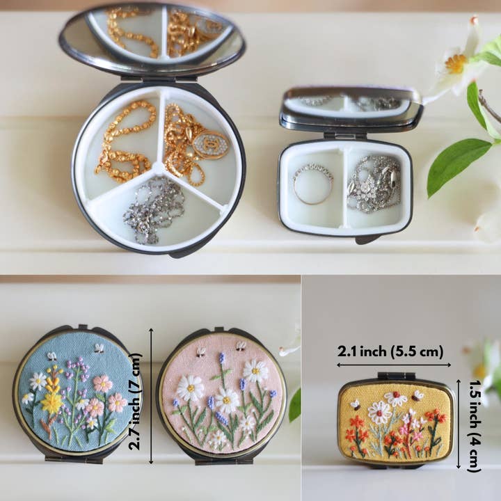Finer Embroidery - Wholesale Jewellery box/organiser - Mini Floral Embroidered Jewelry Box with Mirror8