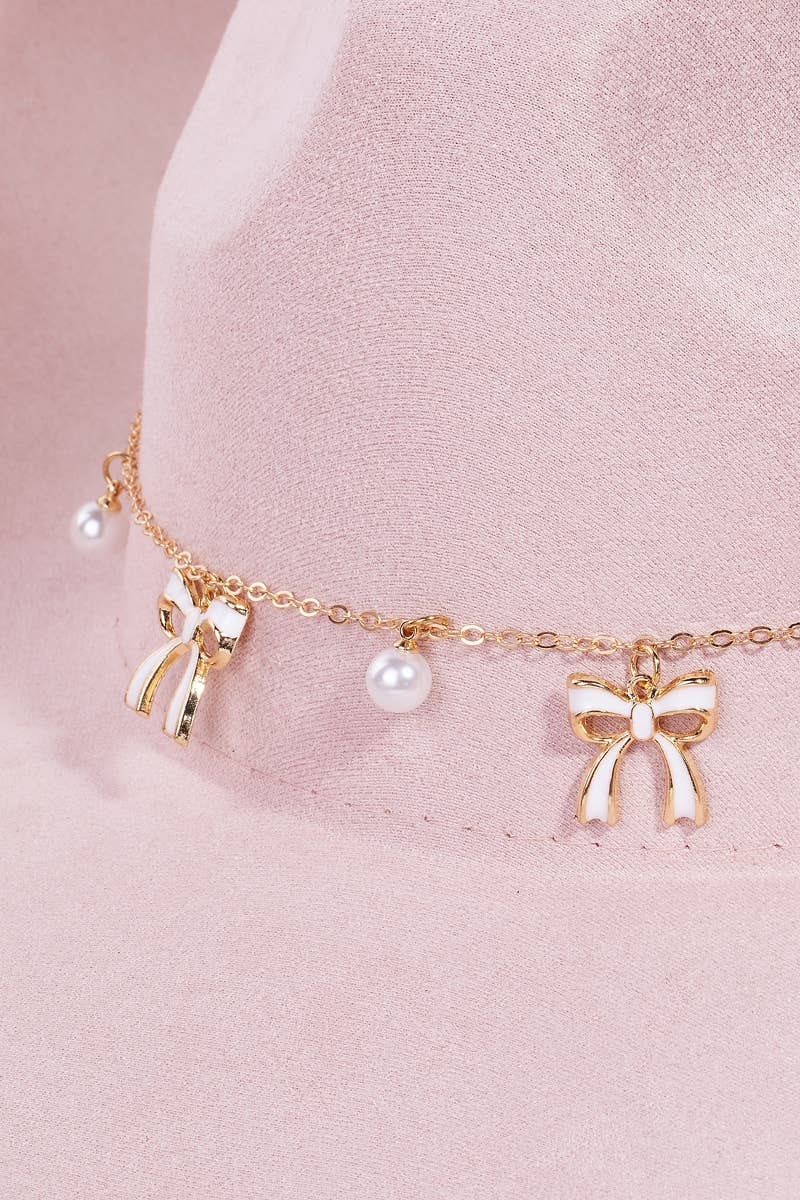 Collections by Fame Accessories - Wholesale Fedora - Women's - Ribbon Bow Pearl Chain Western Cowboy Hat7