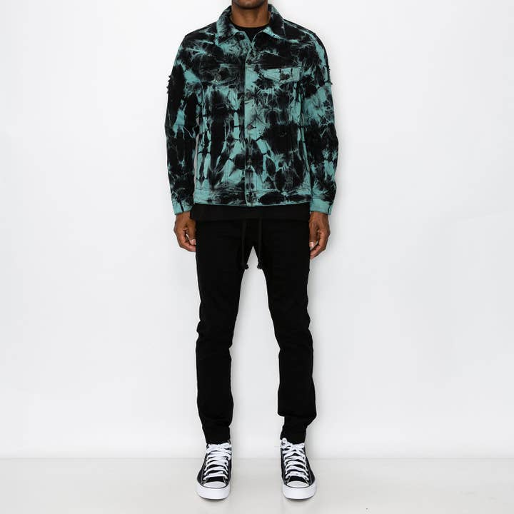 Teal DK185 TIE DYE DENIM JACKET for wholesale on Faire