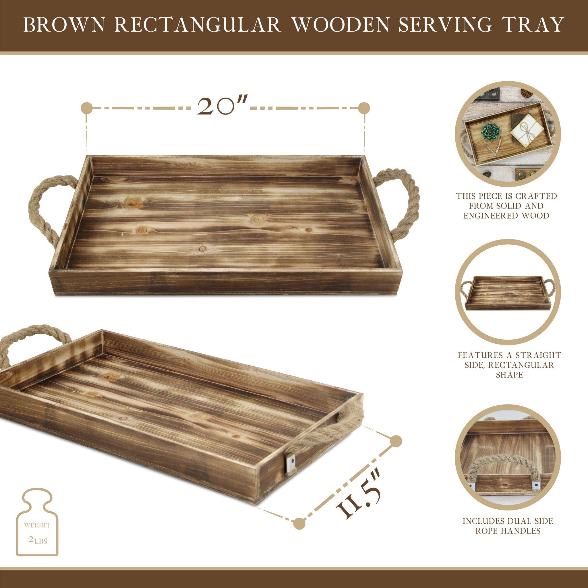 Cheungs Home Decor - Wholesale Decorative Tray - Piper Rectangular Wood & Rope Tray5