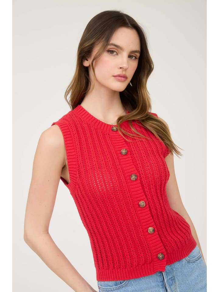 The Workshop Studio - Vente Cardigan – femme - CARDIGAN EN MAILLE SANS MANCHES À COL ROND AVEC BOUTONS6