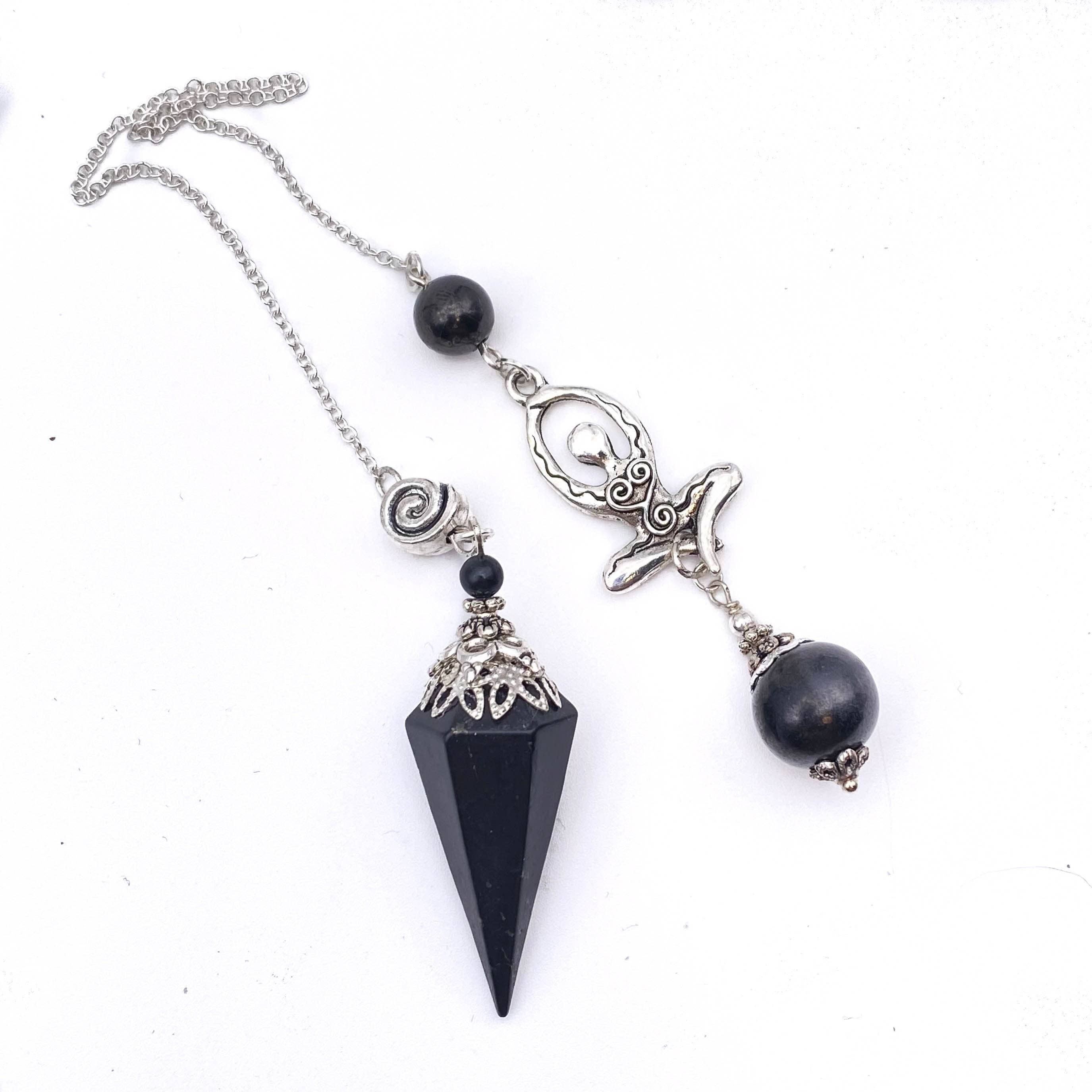 Glorious Healing Crystals - Vendita all'ingrosso Attrezzatura per meditazione - Pendolo della dea shungite, pendolo della rabdomanzia con pietra miracolosa, C9