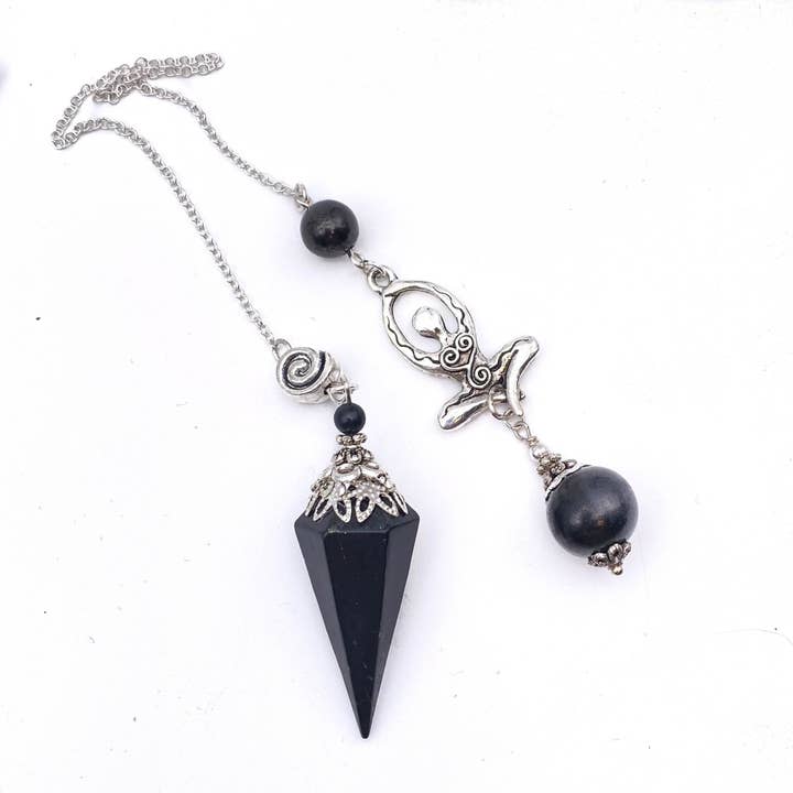 Glorious Healing Crystals - Vendita all'ingrosso Attrezzatura per meditazione - Pendolo della dea shungite, pendolo della rabdomanzia con pietra miracolosa, C9