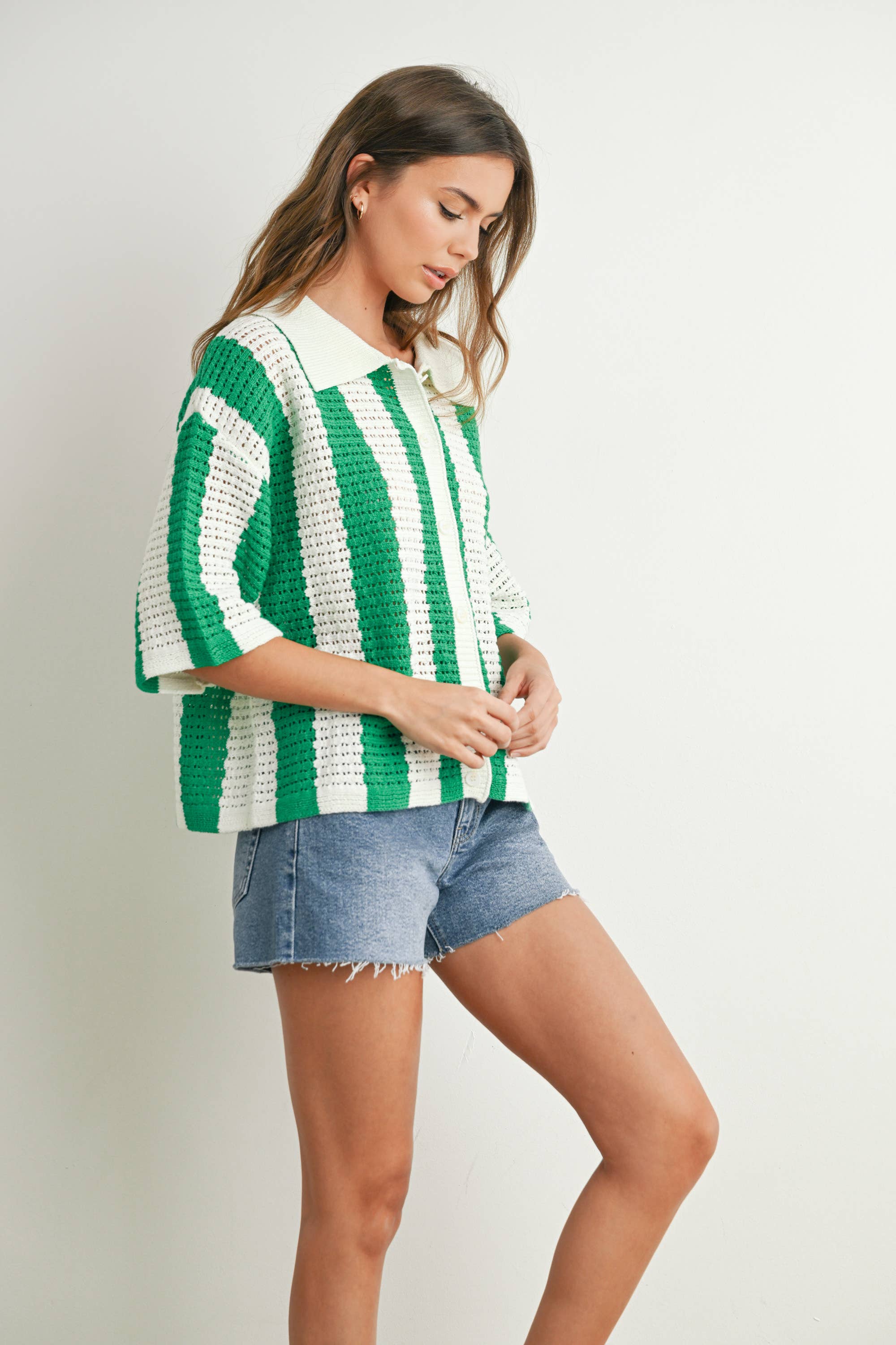 BUTTERMELON - Venta al por mayor Jersey de punto - Mujer - Jersey de Punto a Rayas con Botones - BMW774218