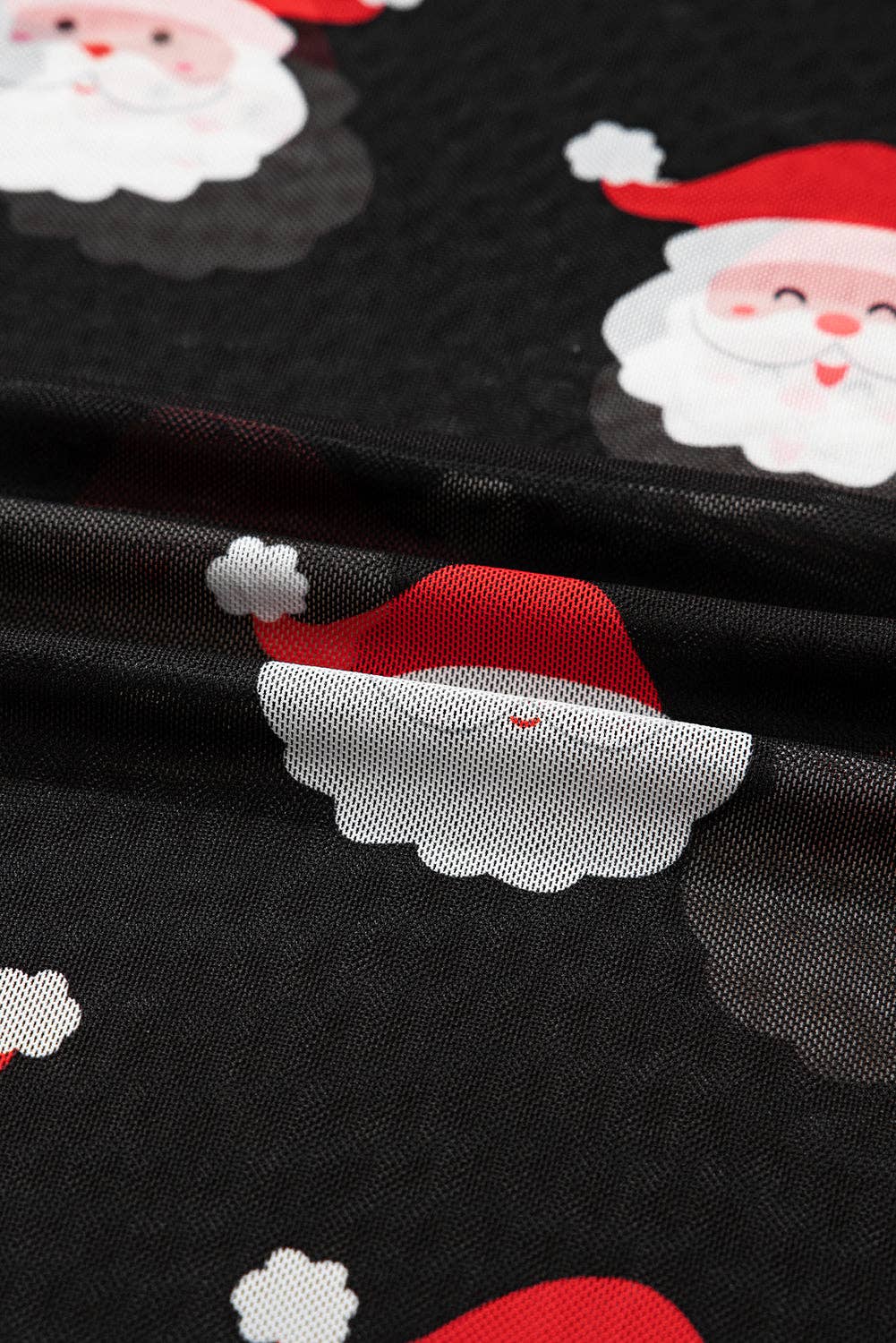 Black FB Christmas Santa Mesh Long Sleeve Top for wholesale on Faire8