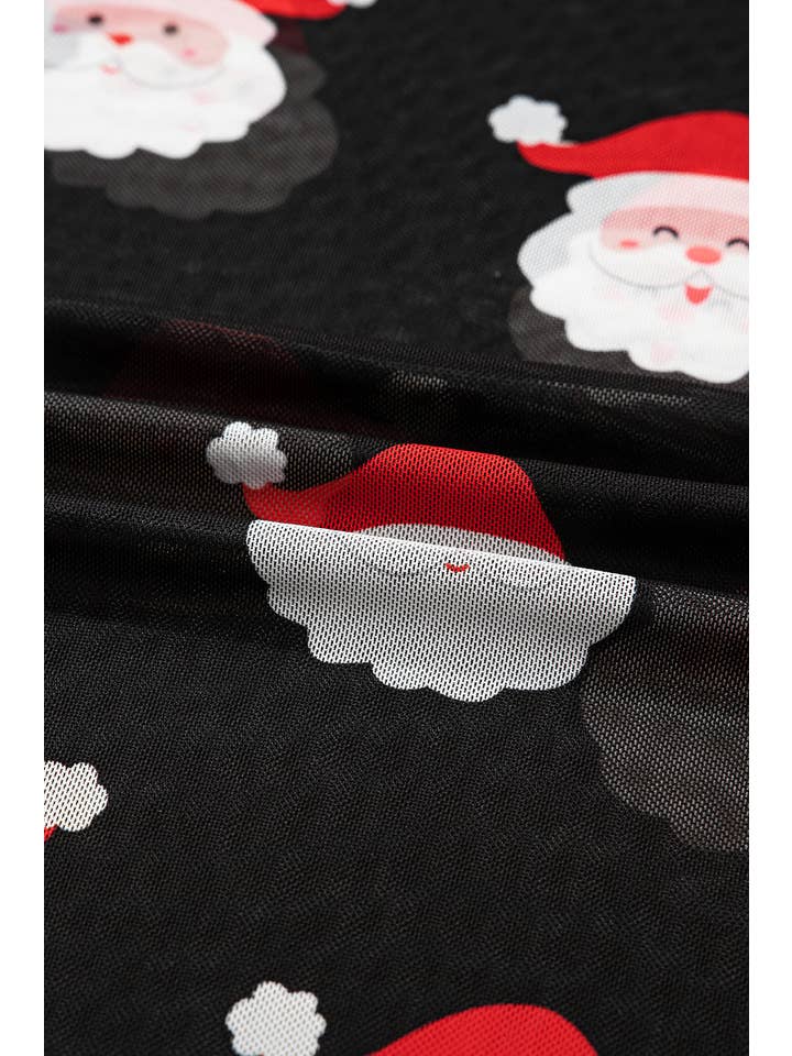 Black Santa Christmas Mesh Long Sleeve Top for wholesale on Faire3