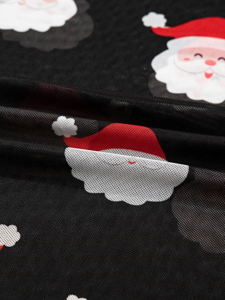 Black FB Christmas Santa Mesh Long Sleeve Top for wholesale on Faire8