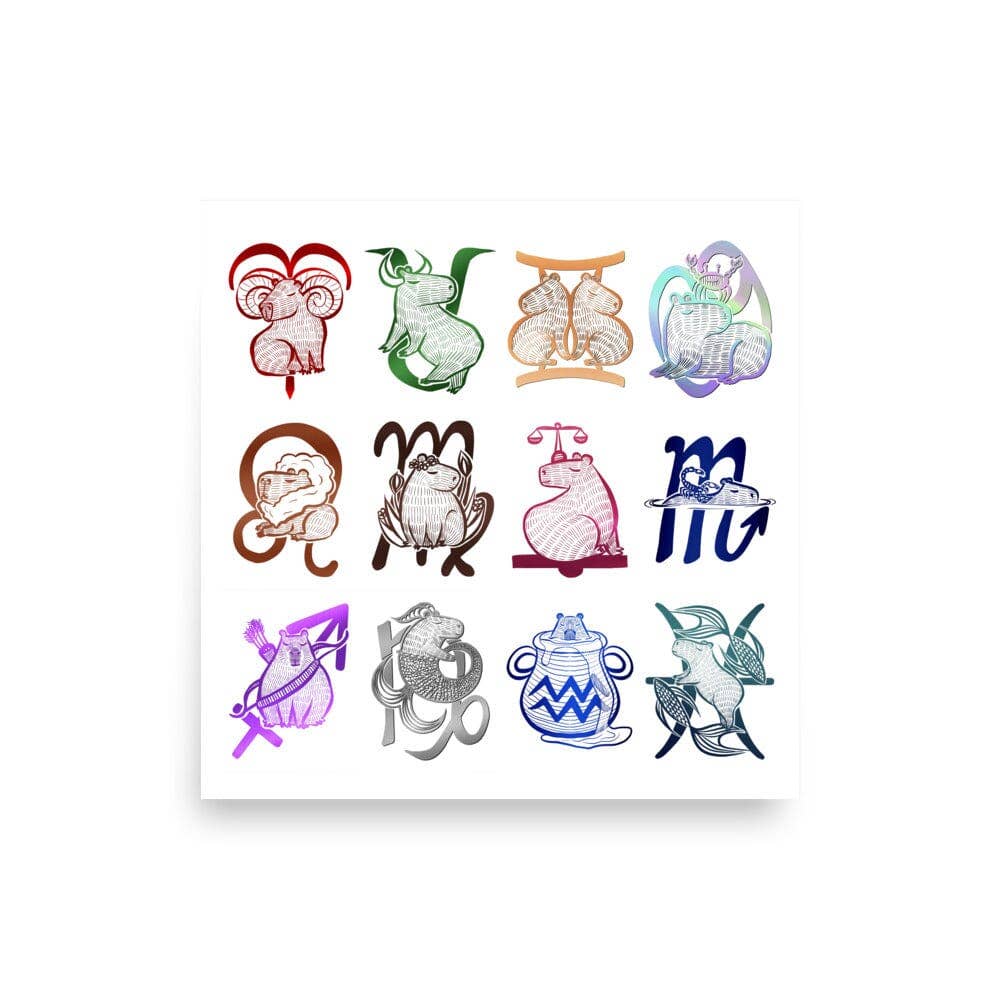 JoyousJoyfulJoyness - Wholesale Art Print - All the Capybara Zodiac Signs Print [Unfoiled]3