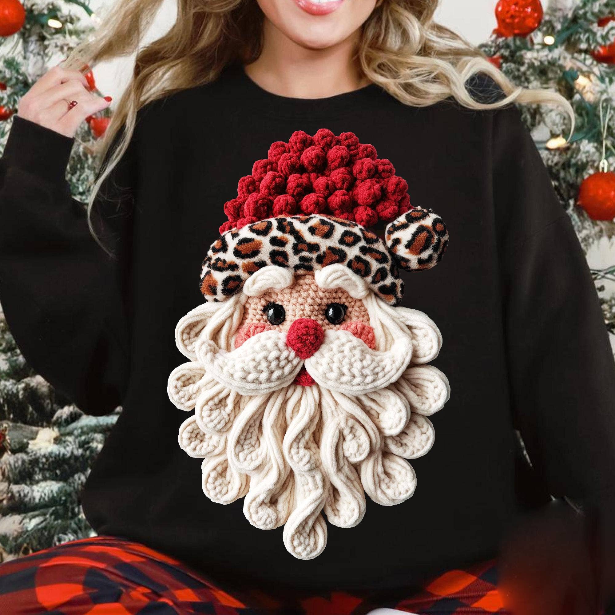 NVC Ecommerce LLC - Wholesale T-Shirt (Graphic) - Women's - Trendy Pink Yarn Faux Crochet Santa Tee, Retro Leopard Shirt3