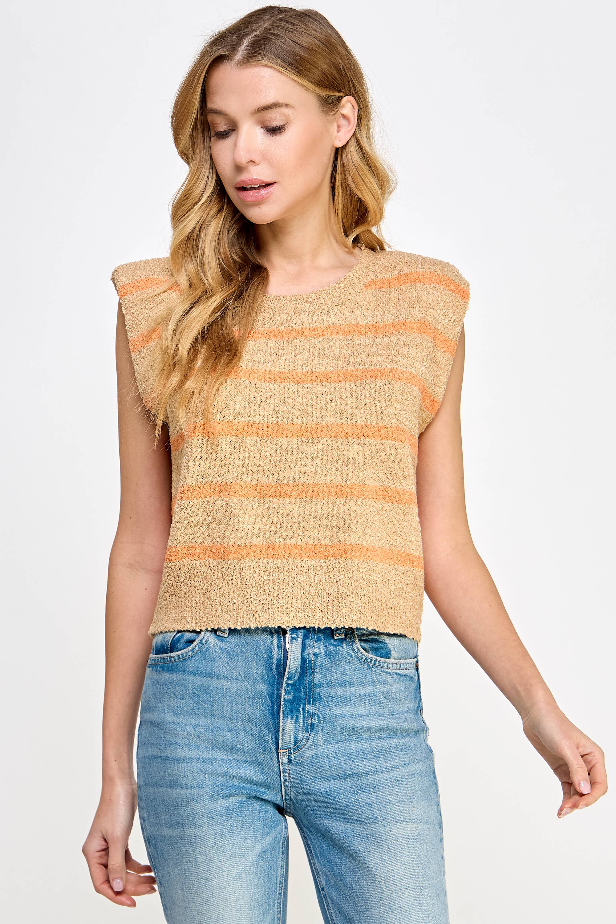 Strut & Bolt - Wholesale Tank Top - Women's - Shoulder Pad Sleeveless Textured Striped Knit Top22