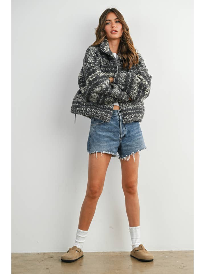 BUTTERMELON - Wholesale Jacket - Women's - Fuzzy Fleece Zip-Front Patterned Jacket - BMJ780714