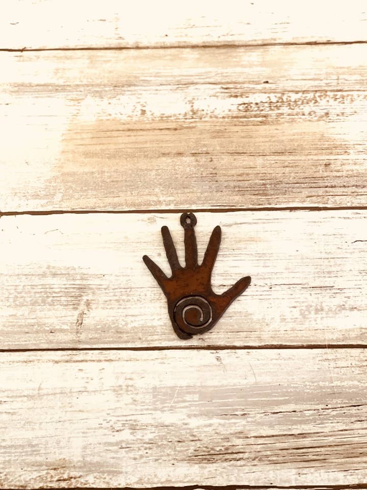Hand With Swirl Charm Rustic Metal Native DIY Pendant for wholesale by Universal Ironworks USA