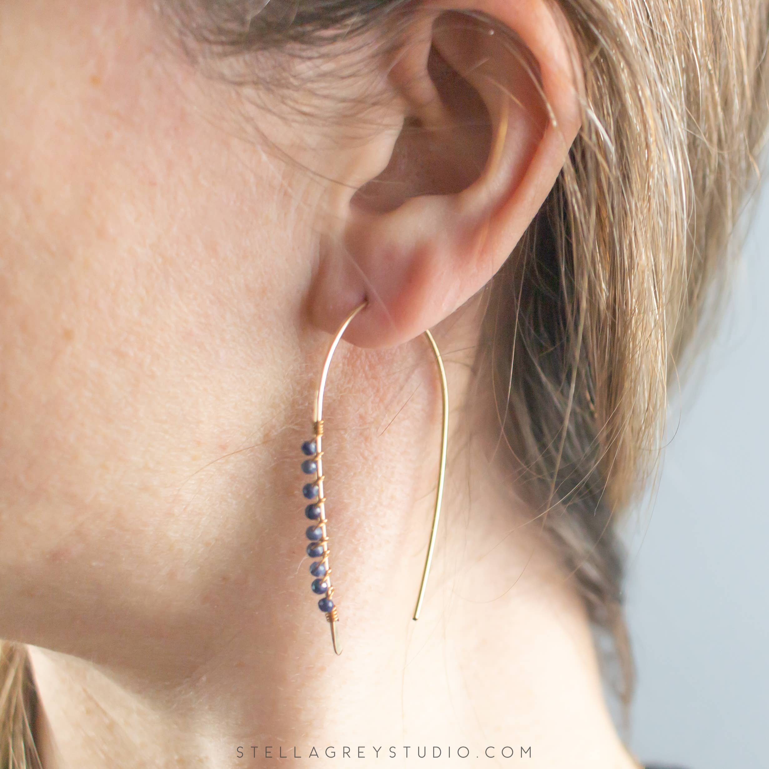 Good Wknd - Wholesale Hoop Earrings - Sapphire Gemstone Abstracted Hoop Earrings2