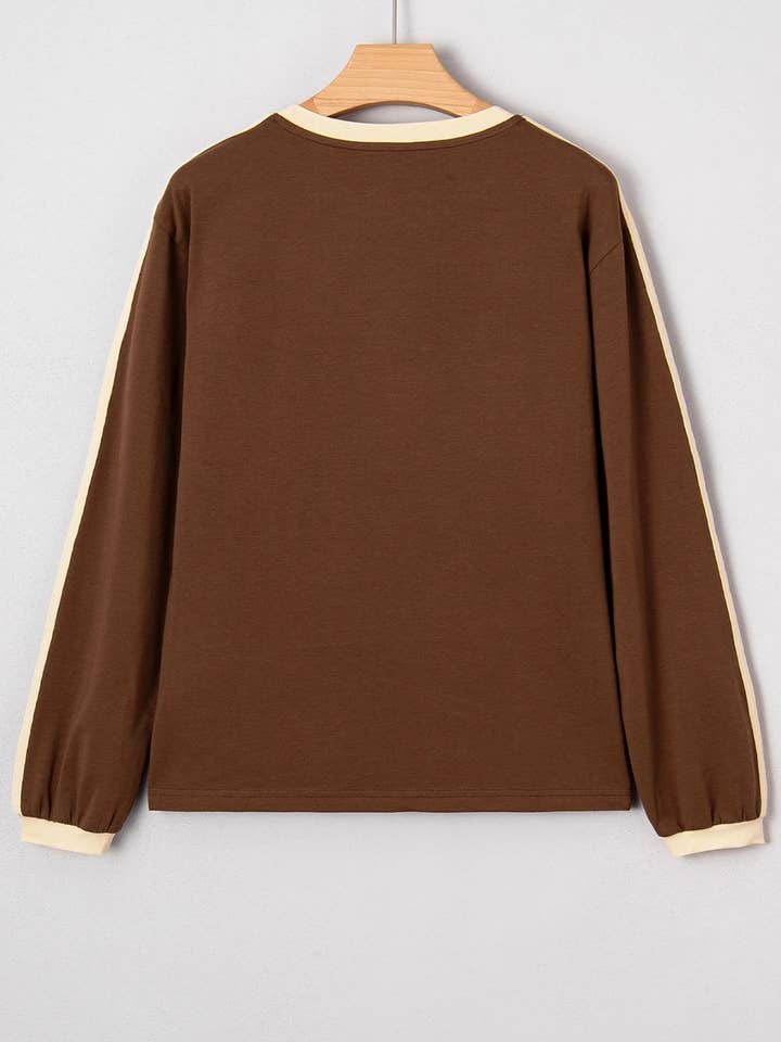 FULL TIME PURCHASE - Wholesale T-Shirt - Women's - Varsity Striped Accent Contrast Crew Neck Long Sleeve T Shir5