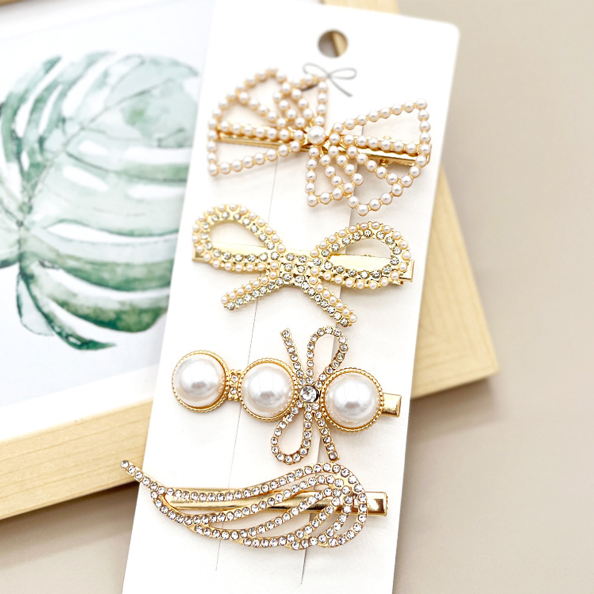 ACCITY - Wholesale Hair Clip - Women's - Rhinestone Pearl Hair Clip Set-Elegant Side Pin _CWASC034960