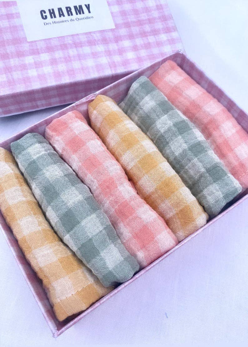 CHARMY - Wholesale Dinner & Cloth Napkin - Set of 6 pastel gingham fabric cocktail napkins made in France2
