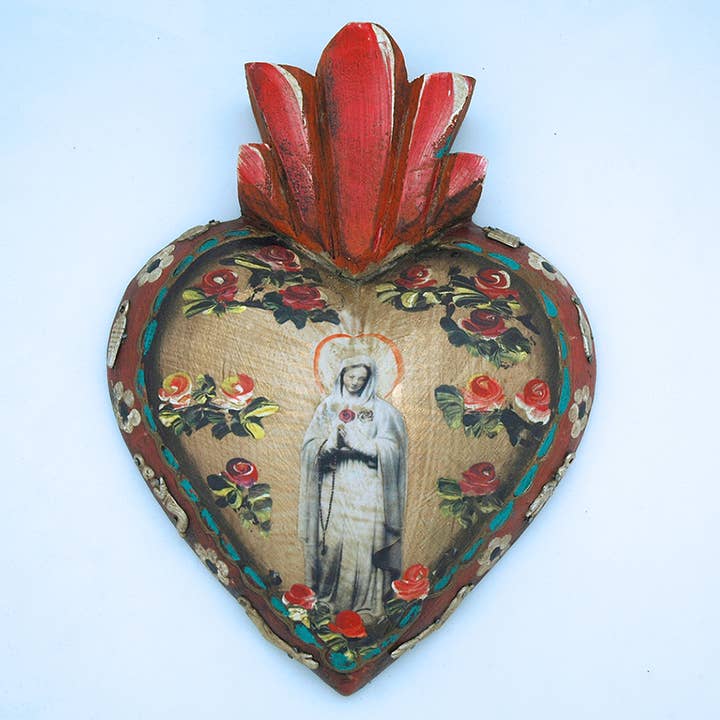 Contreras Designs - Vente Décoration murale - MXH4RM - Cœur mural mexicain en bois peint Rosa Mystica