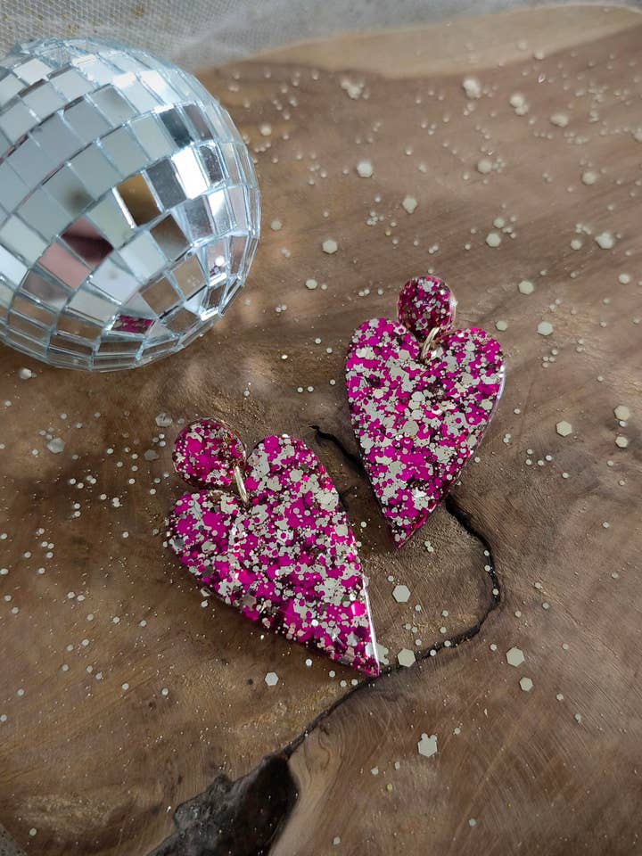 Big Love Mix Fuchsia/Gold Ohrringe für den Großhandel von Les Noeuds de Maman