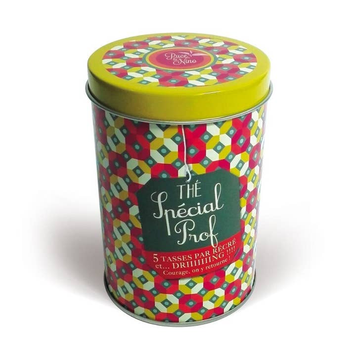 Boîte de thé bio "Spécial prof" (vide) pour la vente par Puce & Nino