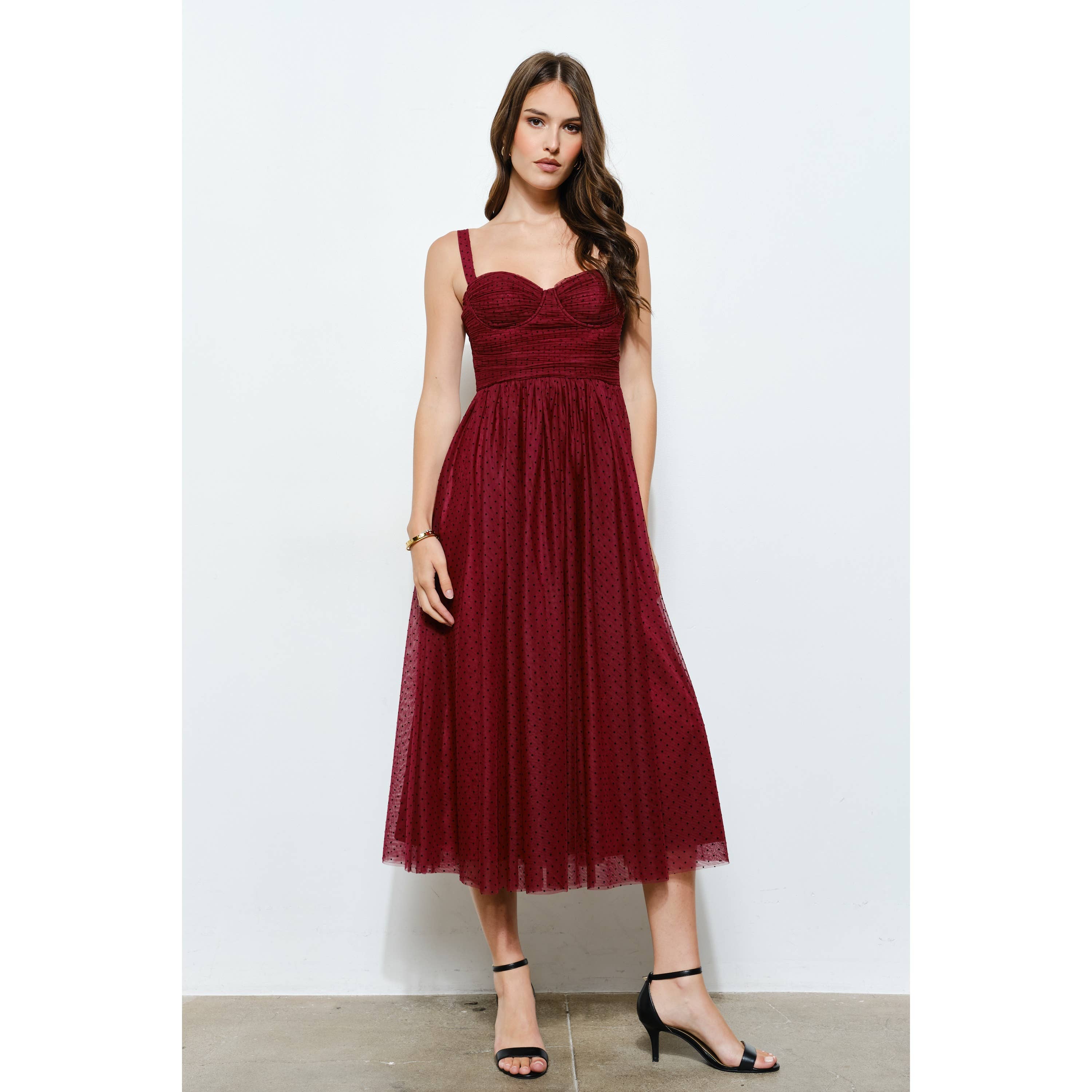 INA - Wholesale Dress - Women's - Polka Dot Tulle Bustier Midi Dress8