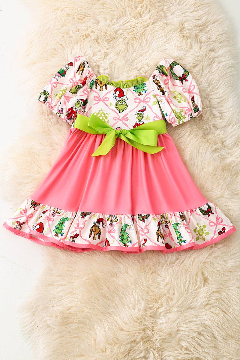 Kids Charm Online - Wholesale Dress - Kids - Cute Christmas character printed twirl dress. DRG52180 AMY0