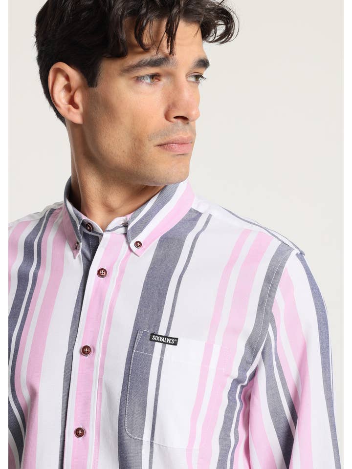 Estampado SIX VALVES - Camisa de manga larga oxford con raya de venta al por mayor en Faire